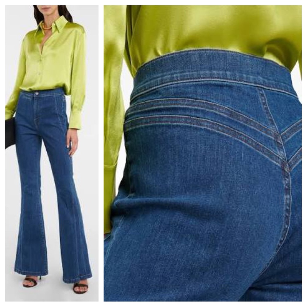 Veronica Beard Jeans Sheridan Exaggerated Flare High Rise Washed Oxford Blue 30